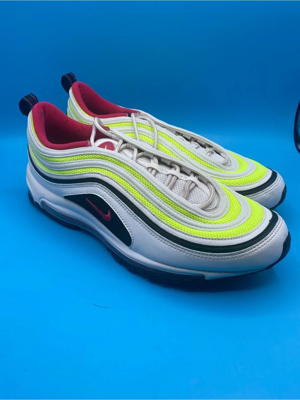 Nike Air Max 97 in Neon Yellow, White & Pink Accent - Picture 1 of 4